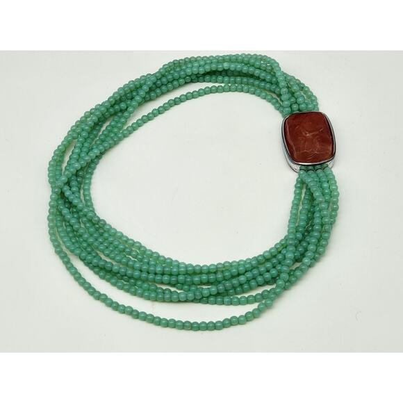 Vintage Signed GIVENCHY Faux Jade Green Resin Multi Strand Bead Choker Necklace - Picture 6 of 13